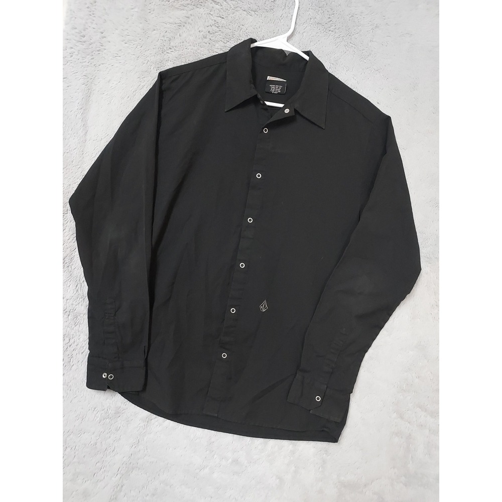 Volcom Shirt Mens Small Long Sleeve Snap Button Skate Surfer Black Beach Outdoor